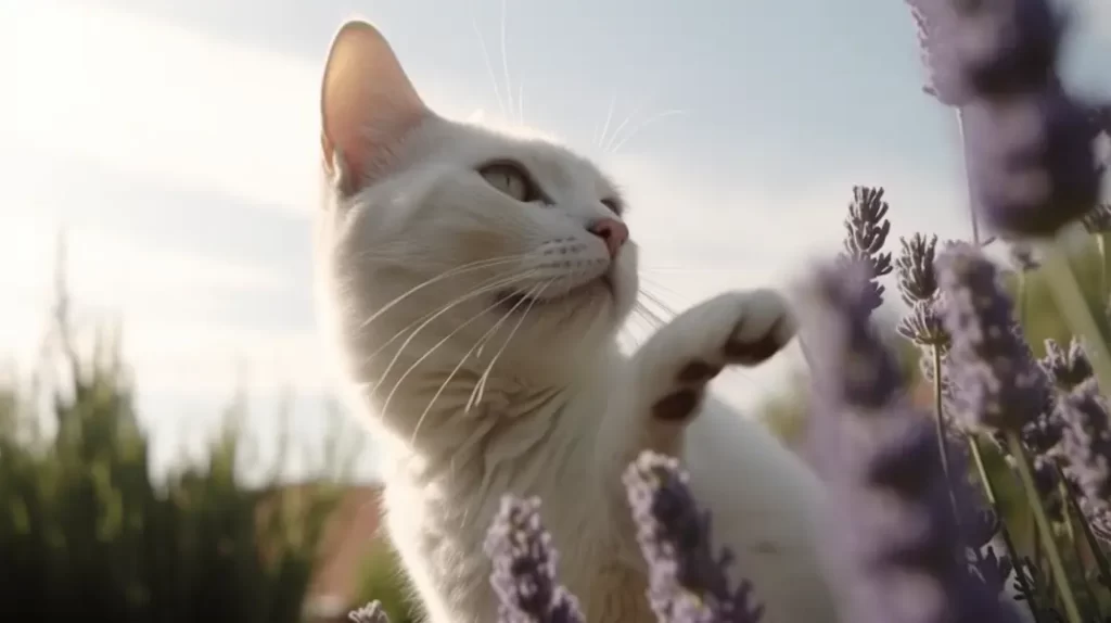gato jugando con una planta