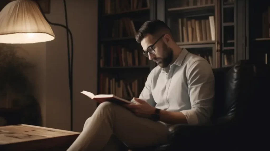 Hombre relajandose leyendo un libro